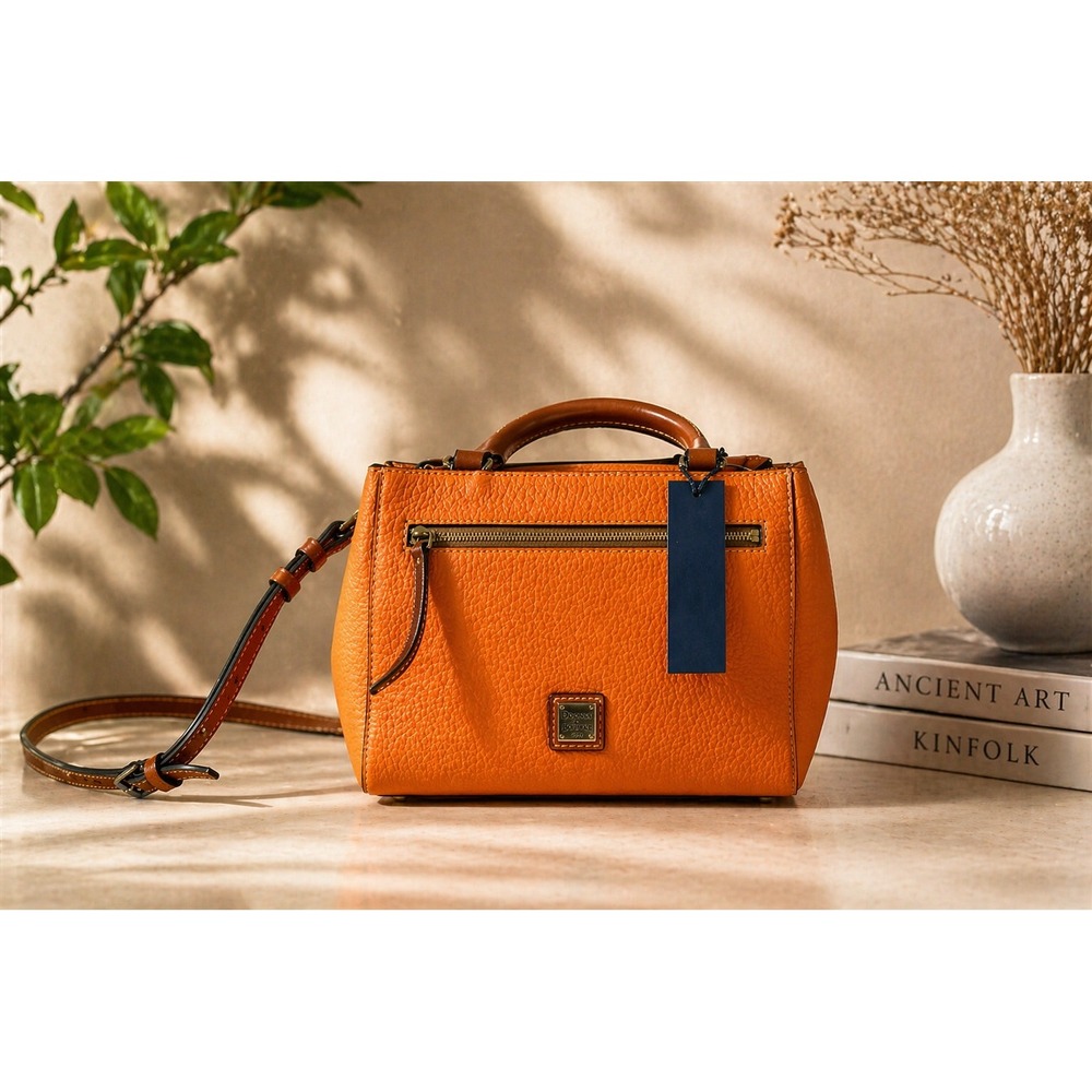 Dooney & Bourke R1929 Small Zip Satchel Clementine Orange Pebble Leather NWT